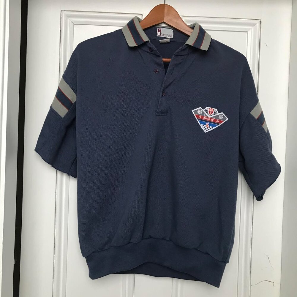 Vintage 1980's Impulse Racing Men's Shirt Cut Arm Polo Shirt Baggy